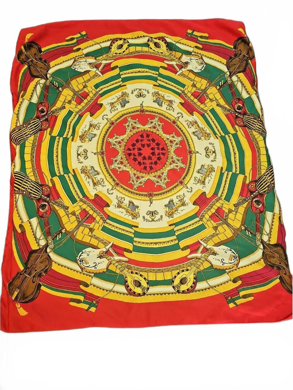Vintage music art string instruments scarf 31 in square. Beautiful Vibrant Color